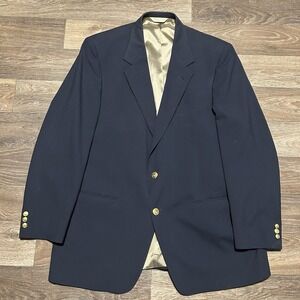 Palm Beach Blazer Mens 46L Navy Blue Wool Gold Crest Button Big&Tall Sport Coat